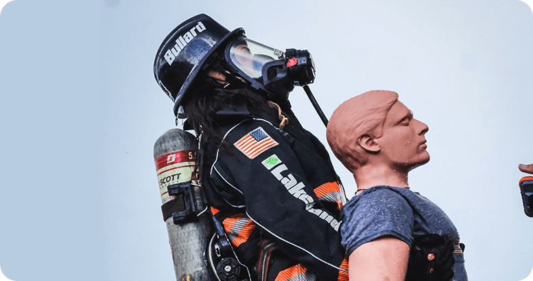 Firefighter in full gear with breathing apparatus