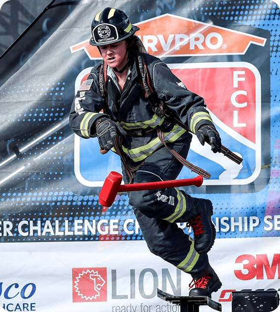 A firefighter in action.